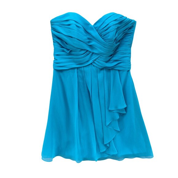 Davids Bridal Strapless Crinkle Chiffon Dress Malibu Front Cascade Size 10 - Picture 14 of 16